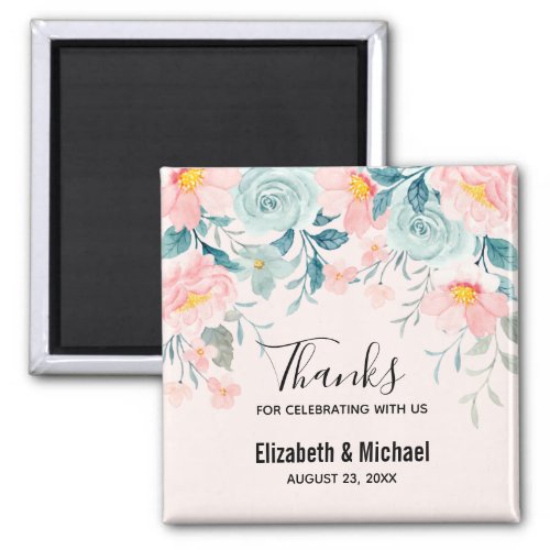 Pink  Green Floral Border Thank You Magnet