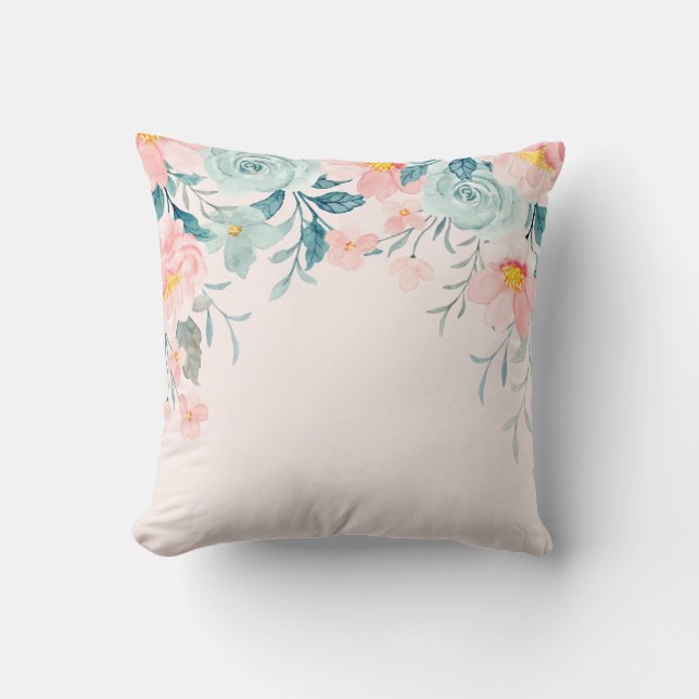 Pink & Green Floral Border Throw Pillow (Front)