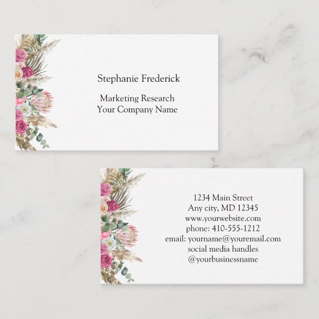 Pink Green Floral Botanical Feminine Business Card (Front/Back)