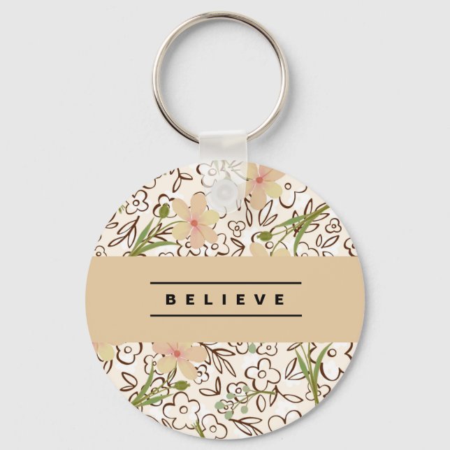 Pink Green Floral Botanical Pattern  Keychain (Front)