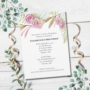 Pink Green Floral Botanical Wedding Rehearsal  Inv Invitation