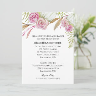 Pink Green Floral Botanical Wedding Rehearsal  Invitation