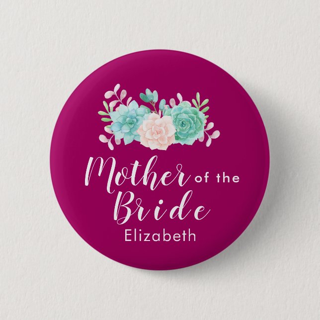 Pink & Green Floral Bouquet Mother of the Bride Pinback Button (Front)