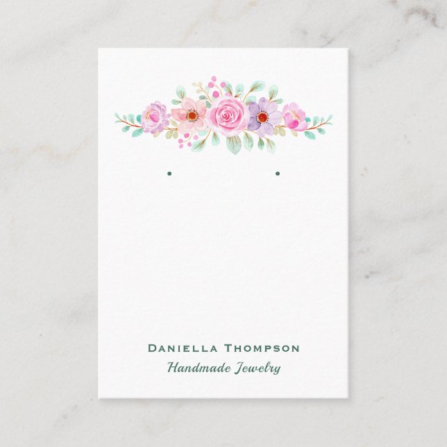 Pink Green Floral Boutique Jewelry Earring Display Business Card (Front)