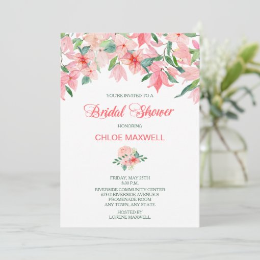 Pink Green Floral Bridal Shower Invitation Zazzle