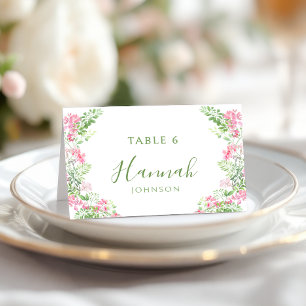 Pink Green Floral Bridal Shower Place Cards