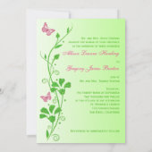 Pink, Green Floral Butterflies Wedding Invitation (Back)