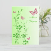 Pink, Green Floral Butterflies Wedding Invitation (Standing Front)
