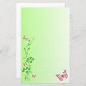 Pink, Green Floral Butterflies Wedding Stationery (Front/Back)