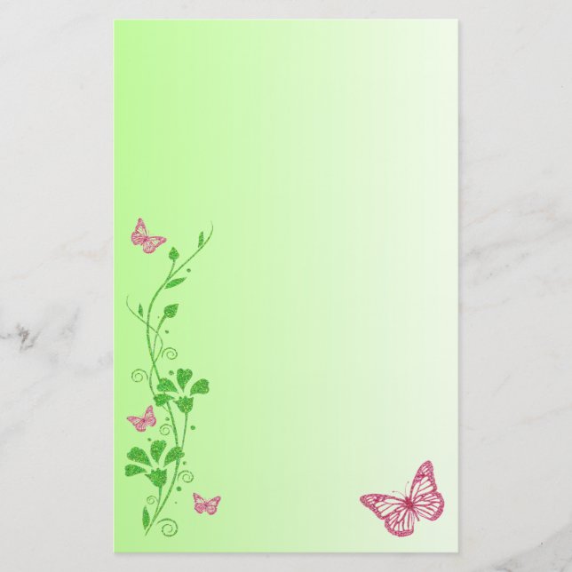 Pink, Green Floral Butterflies Wedding Stationery (Front)