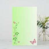 Pink, Green Floral Butterflies Wedding Stationery (Standing Front)