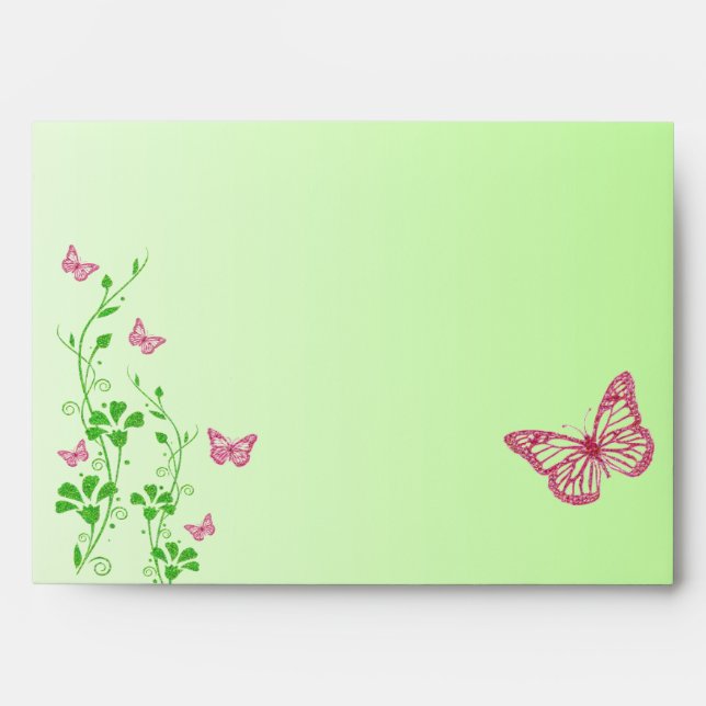 Pink Green Floral Butterfly Envelope for 5"x7"'s (Front)