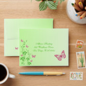 Pink Green Floral Butterfly Envelope for RSVP's (Desk)