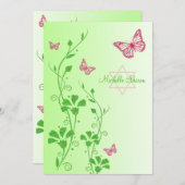 Pink, Green Floral Buttterflies Bat Mitzvah Invite (Front/Back)