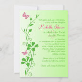 Pink, Green Floral Buttterflies Bat Mitzvah Invite (Back)