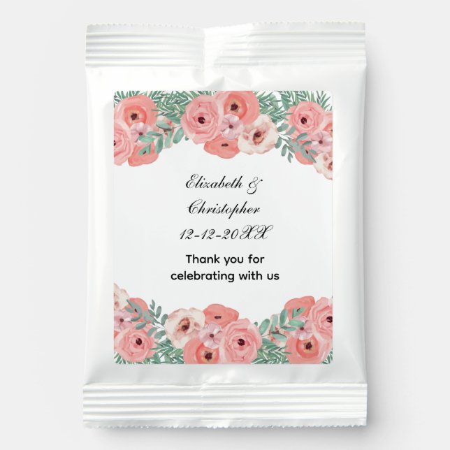 Pink Green Floral Elegant Wedding  Margarita Drink Mix (Front)