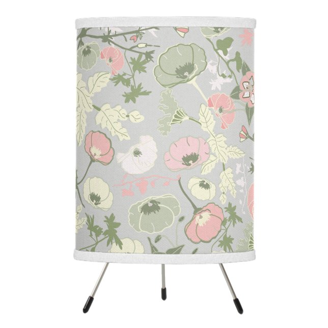 Pink Green Floral Flower Girl Pattern Tripod Lamp (Front)