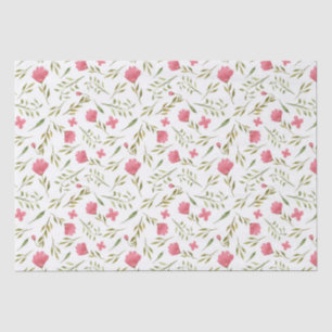 Pink Green Floral Flowers Decoupage Tissue Paper