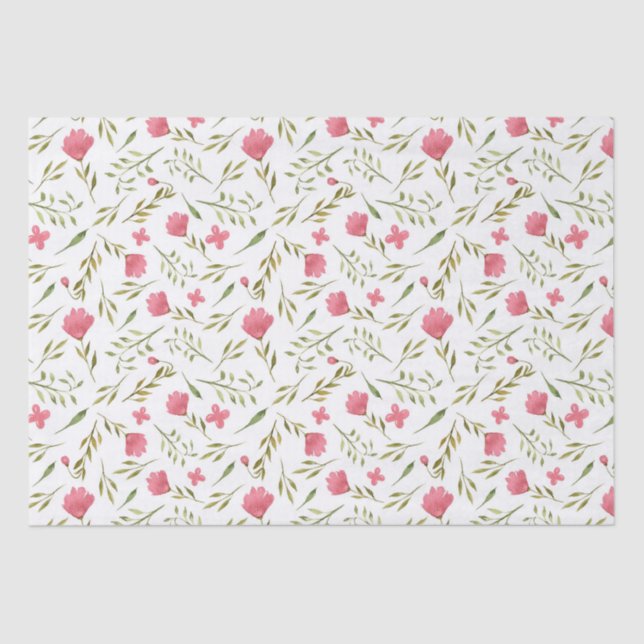 Pink Green Floral Flowers Decoupage Tissue Paper (Front)