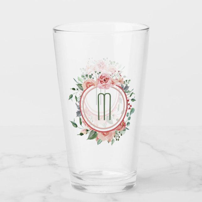 Pink Green Floral Frame Monogram Glass (Front)