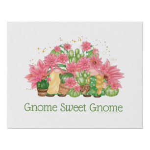 Pink Green Floral Gnomes Gnome Sweet Gnome Faux Canvas Print