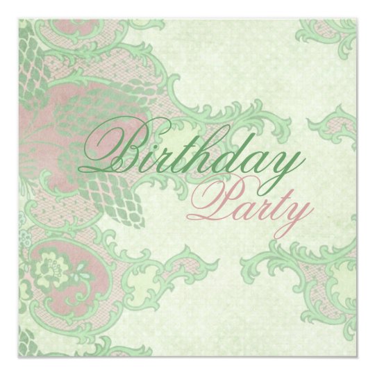 Pink & Green Floral Lace Birthday Invitation