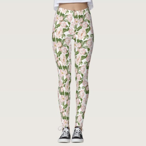  Pink Green Floral  Leggings