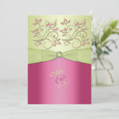 Pink, Green Floral Monogram Wedding Invitation (Standing Front)