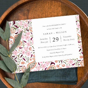 Pink Green Floral Paisley Motif Engagement Invite