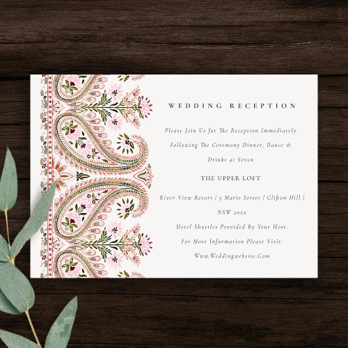 Pink Green Floral Paisley Motif Wedding Reception Enclosure Card