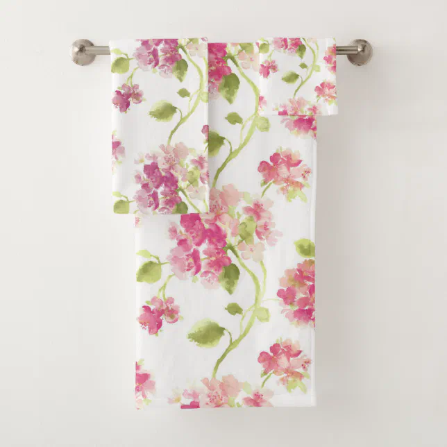 Pink Green Floral Pattern Bath Towel Set | Zazzle