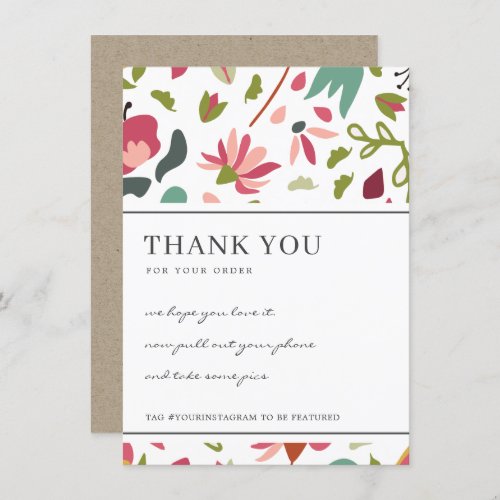 PINK GREEN FLORAL PATTERN CORPORATE BUSINESS LOGO THANK YOU CARD