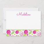 Pink &amp; Green Floral Personalized Flat Note Cards at Zazzle