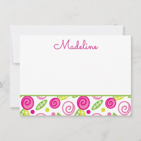 Pink & Green Floral Personalized Flat Note Cards