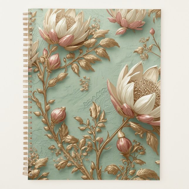 Pink Green Floral Planner Journal Book (Front)