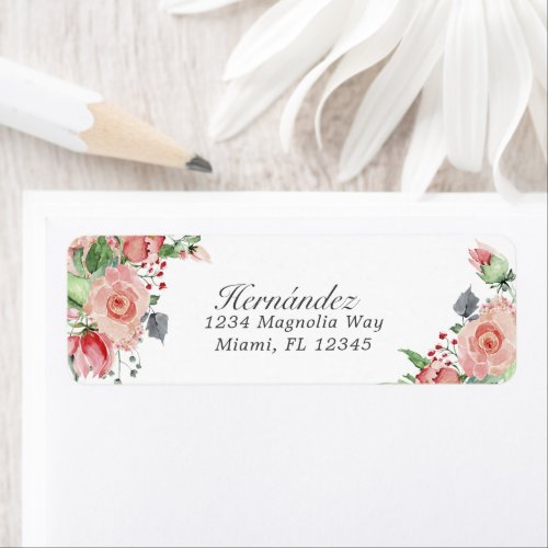 Pink  Green Floral Quinceaera Return Address Label