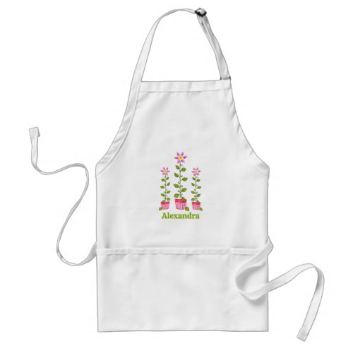 Pink Green Floral Retro Personalized Garden Adult Apron