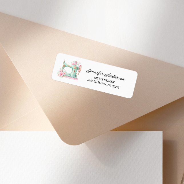 Pink Green Floral Sewing Machine Address Label (Creator Uploaded)