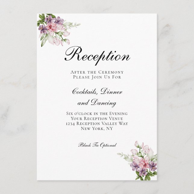 Pink Green Floral Traditional Wedding Reception Enclosure Card (Front)