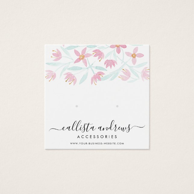 Pink Green Floral Watercolor Earring Display (Front)