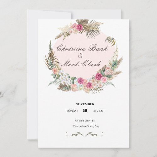 Pink  green floral watercolor wedding invitatio invitation