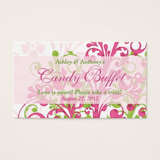 Customizable Pink Green Floral Wedding Candy Buffet Gift Cards Business Card Template