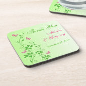 Pink Green Floral Wedding Coaster Set (6) (Left Side)