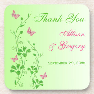 Pink Green Floral Wedding Coaster Set (6)