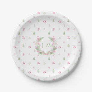 Pink Green Floral Wedding in Bloom Paper Plates