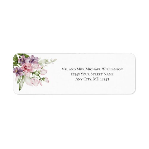 Pink Green Floral Wedding Return Address Label