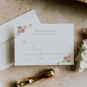 Pink Green Floral Wedding RSVP Card