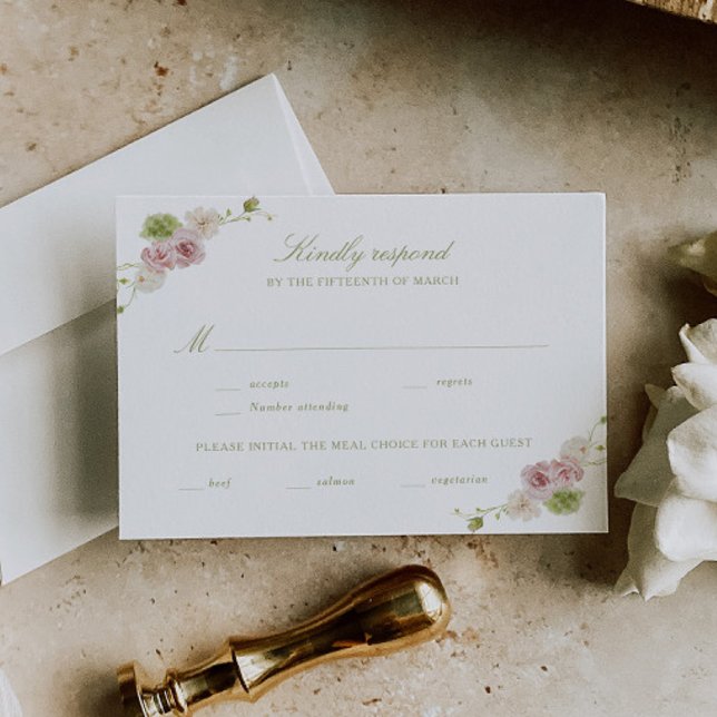 Pink Green Floral Wedding RSVP Card (Creator Uploaded)