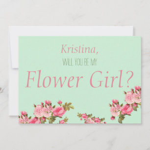 Pink Green Floral Will You Be My Flower Girl Invitation