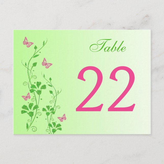 Pink Green Floral with Butterflies Table Number (Front)